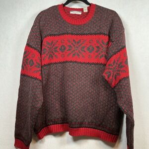 Vintage Old Navy Cotton Blend Snowflake Sweater Size Large Red Gray Winter